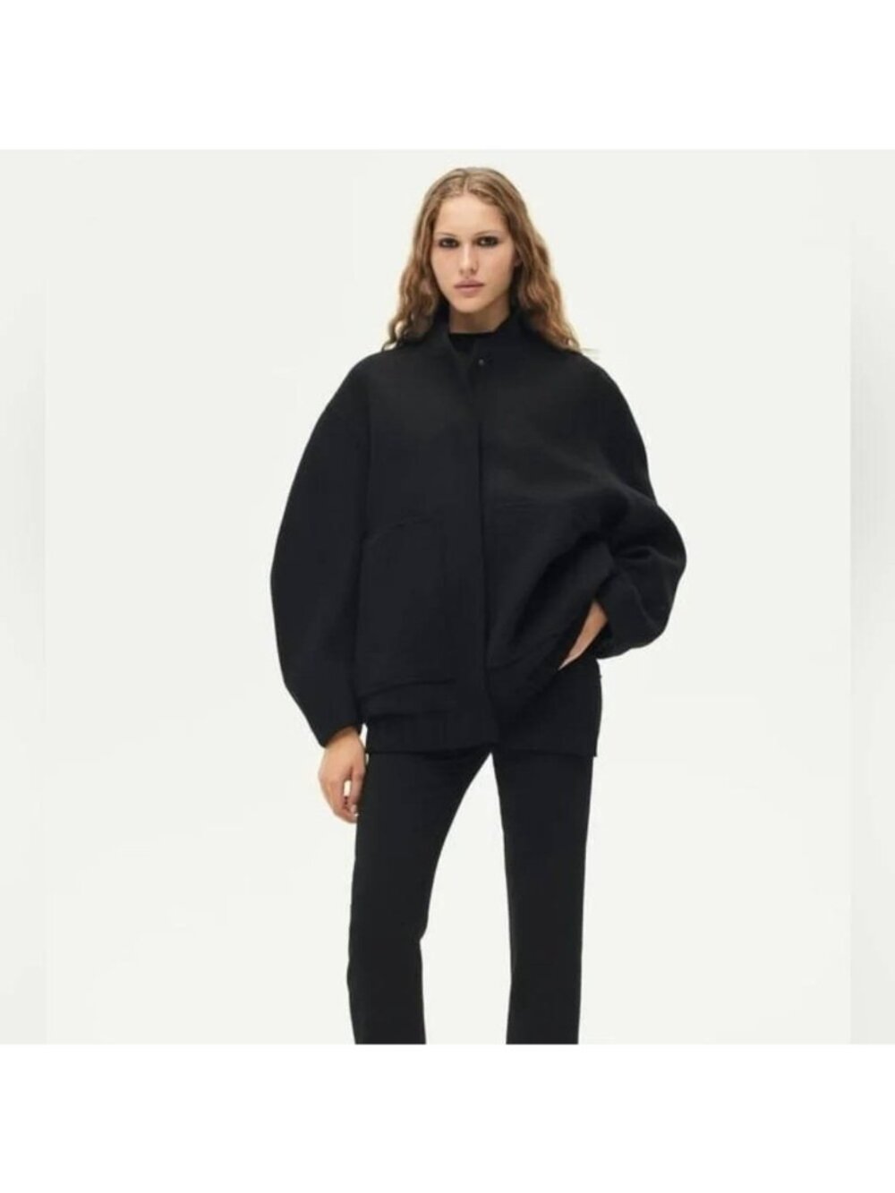 Zara ZW collection womens Wool Coat Bomber Jacket M Black 7522/240 NWT